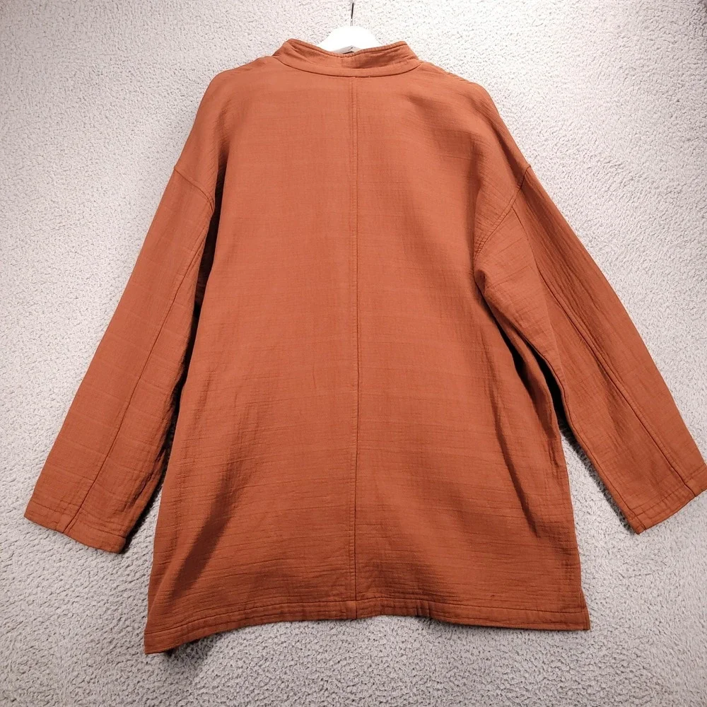 EILEEN FISHER Jacket Size XL Organic Cotton Stand Collar Long Sleeve Snap